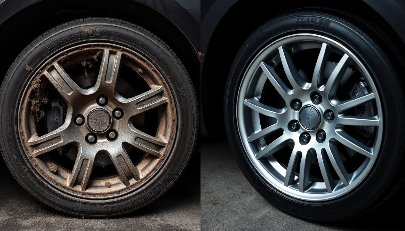 Felga przed i po użyciu produktu Carsslay